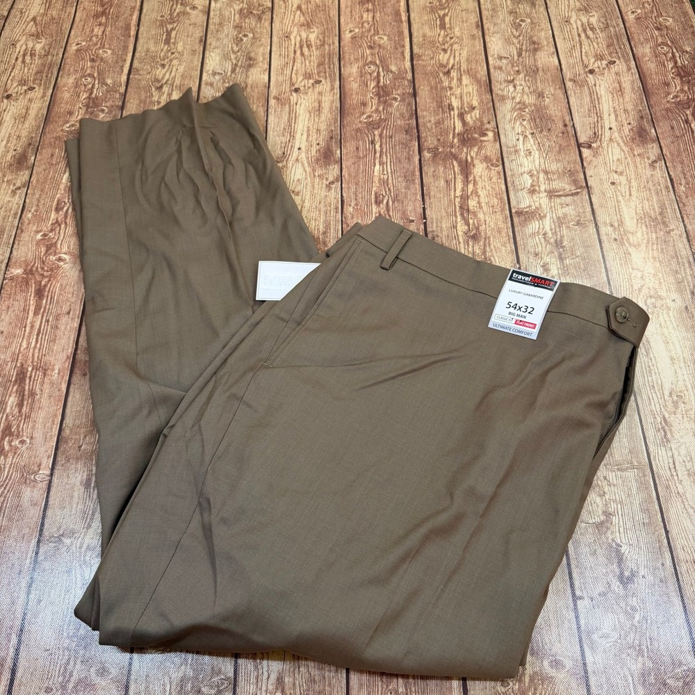 Roundtree Yorke TravelSmart Dress Pants Mens 54x32 Brown Luxury Gabardine Flat